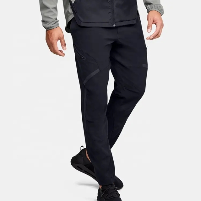 Custom Design Nylon 4- Way Stretch Gym Track Pants Zipper Pockets Contrast Seam Running Sports Wear Jogger Men