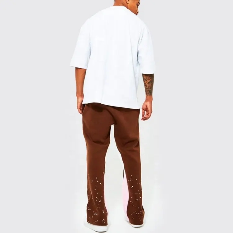 Oem Custom Logo Mens Straight Leg Panel Paint Splatter Flare Jogger Streetwear French Terry Stack Flare Sweatpants For Men