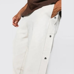 Men Custom Embroidery Straight Leg Relaxed Fit Sports Joggers Casual Street Wear Twill Side Popper Trouser With Pockets
