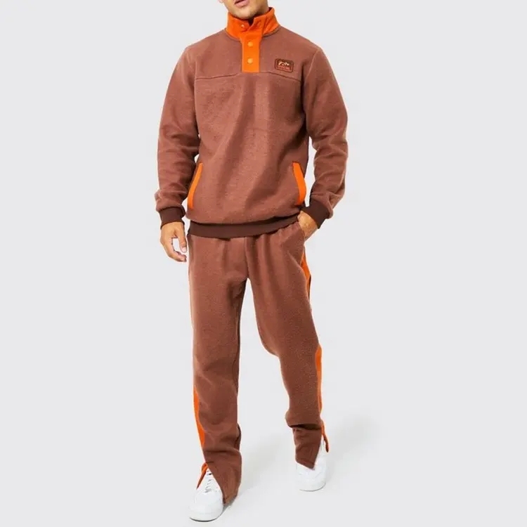 Custom Logo Printing Streetwear Sweatpants Brushed Heavyweight Fleece Side Stripe Panelled Split Hem Flared Jogger For Men