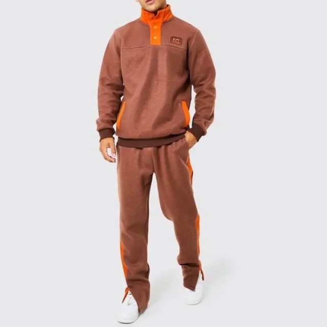 Custom Logo Printing Streetwear Sweatpants Brushed Heavyweight Fleece Side Stripe Panelled Split Hem Flared Jogger For Men