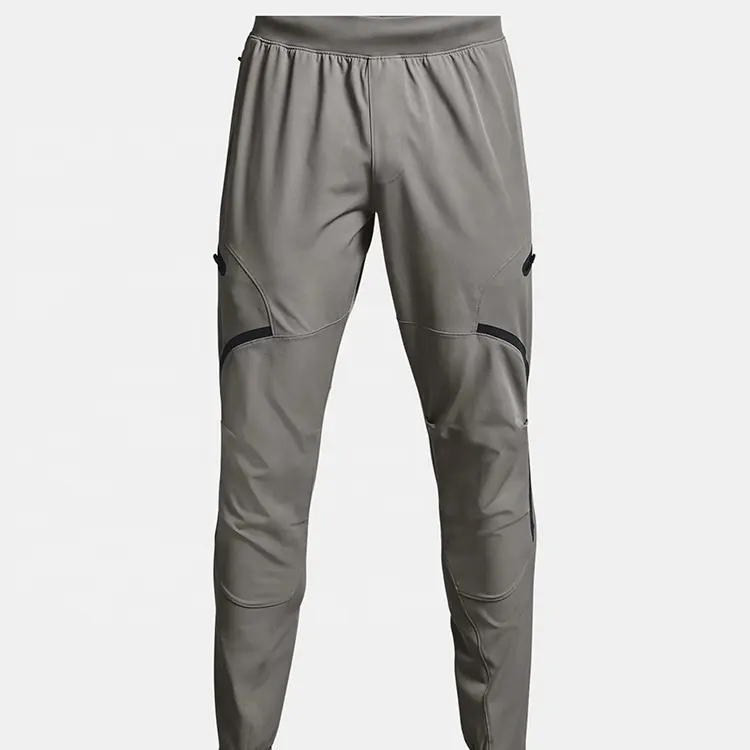 Custom Design Nylon 4- Way Stretch Gym Track Pants Zipper Pockets Contrast Seam Running Sports Wear Jogger Men