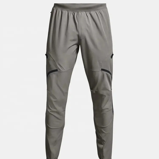 Custom Design Nylon 4- Way Stretch Gym Track Pants Zipper Pockets Contrast Seam Running Sports Wear Jogger Men