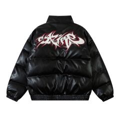 Streetwear letter flame bread jacket for men and women loose thickened down jacket