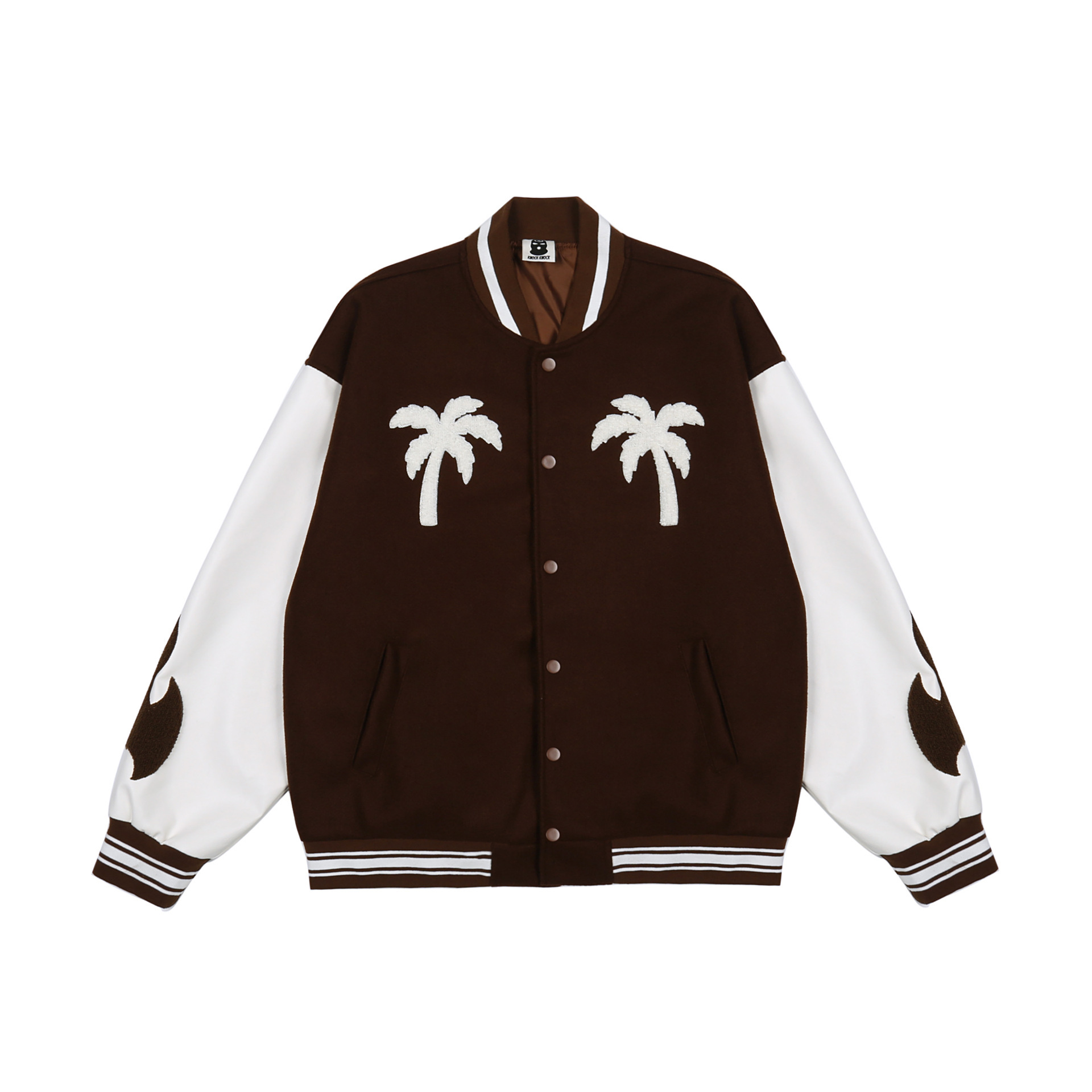 Streetwear masked embroidery stitching PU leather baseball uniform men's autumn and winter loose jacket