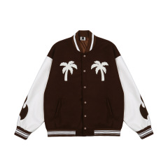 Streetwear masked embroidery stitching PU leather baseball uniform men's autumn and winter loose jacket