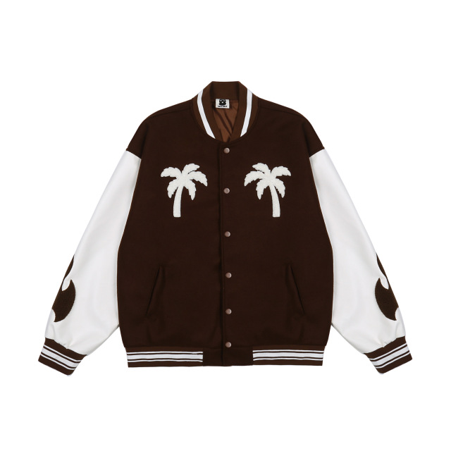 Streetwear masked embroidery stitching PU leather baseball uniform men's autumn and winter loose jacket