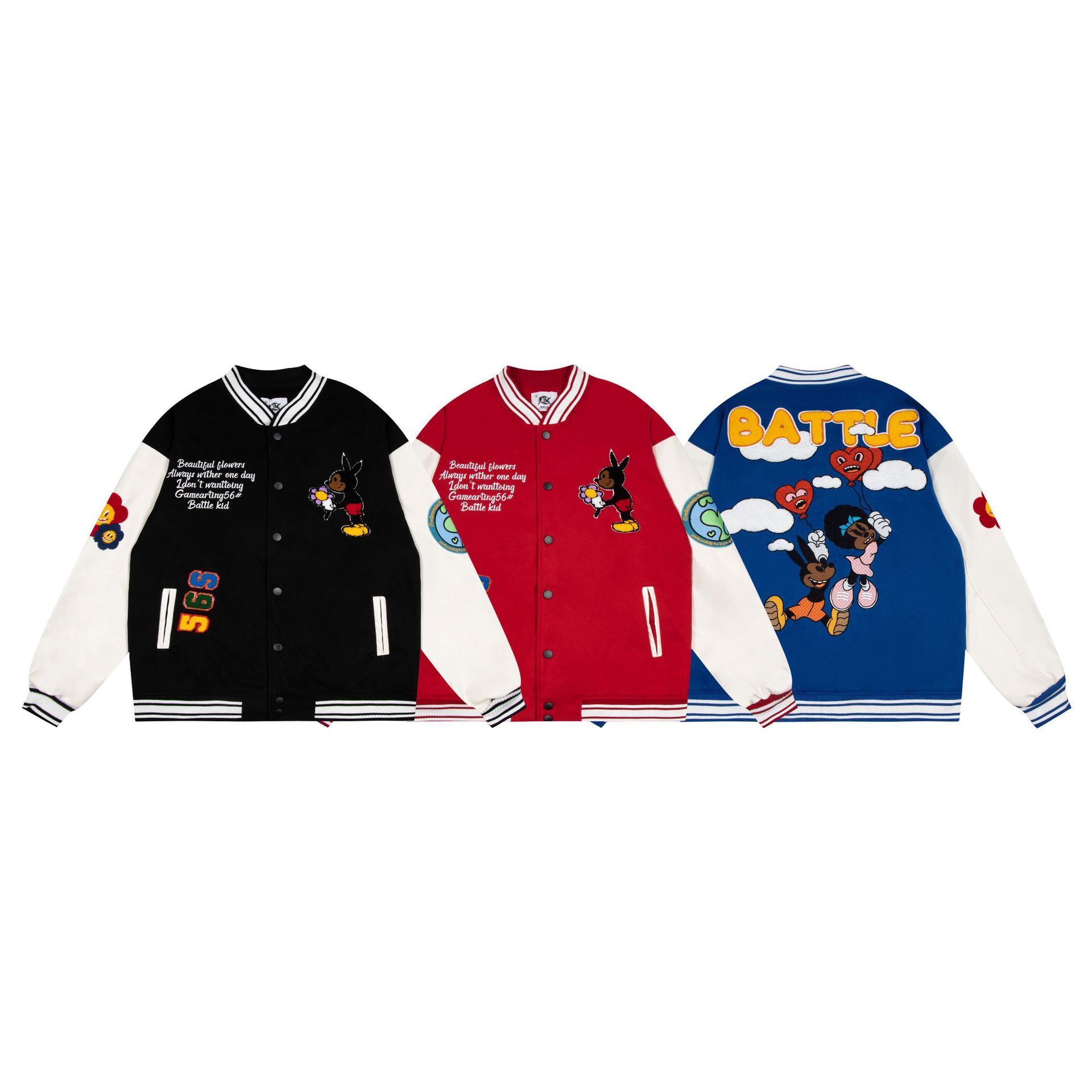 Retro Fun Cartoon Letters Towel Embroidered Loose Baseball Jacket