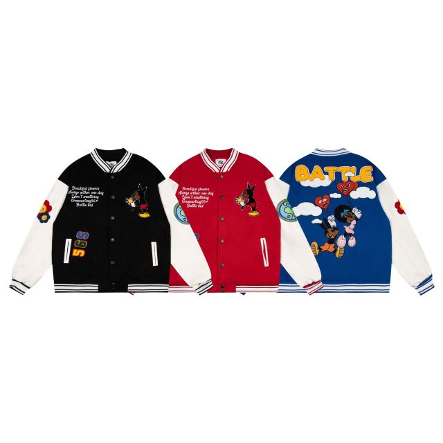 Retro Fun Cartoon Letters Towel Embroidered Loose Baseball Jacket