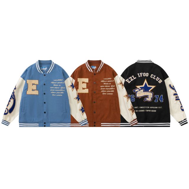 Vintage embroidered baseball uniform unisex loose outer jacket