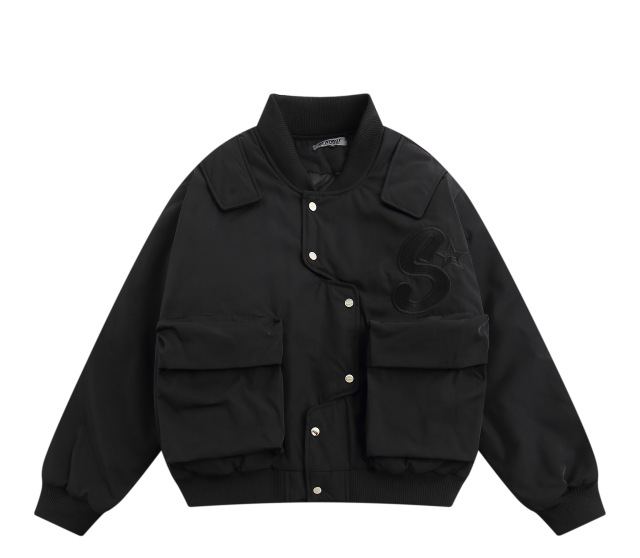 Winter letter embroidered quilted baseball uniform unisex casual workwear jacket