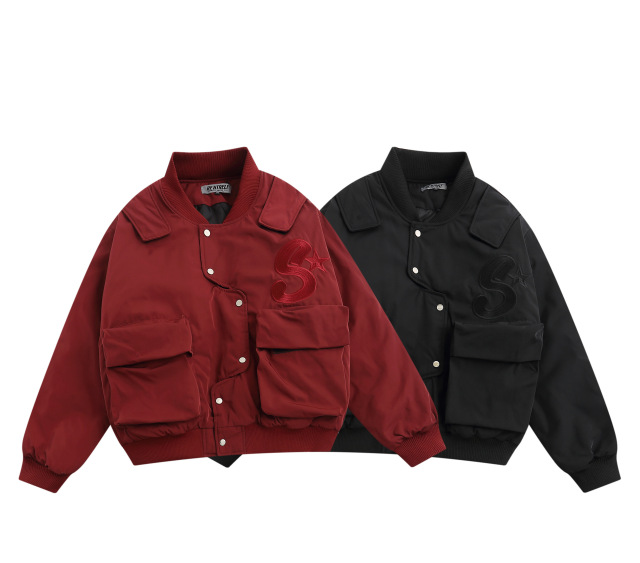 Winter letter embroidered quilted baseball uniform unisex casual workwear jacket