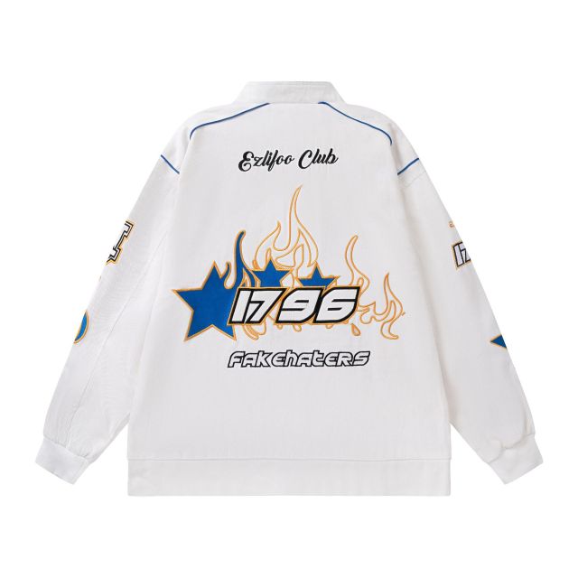 Streetwear Motorcycle Jackets Unisex Racing Wear Letter Embroidered Jackets