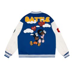 Retro Fun Cartoon Letters Towel Embroidered Loose Baseball Jacket