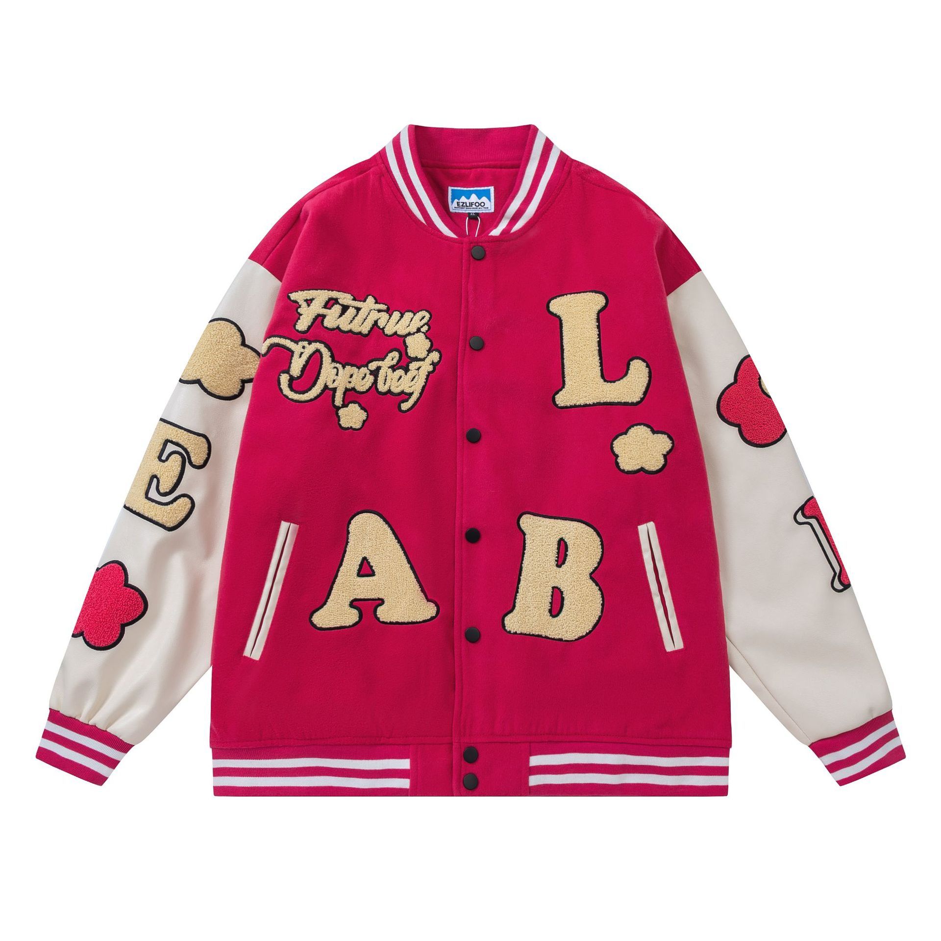 Vintage unisex loose embroidered baseball jacket coat