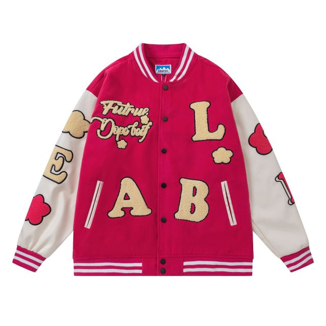 Vintage unisex loose embroidered baseball jacket coat