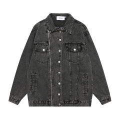 Retro washed distressed denim jacket loose versatile casual lapel jacket