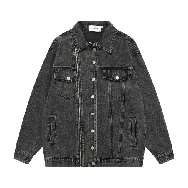 Retro washed distressed denim jacket loose versatile casual lapel jacket