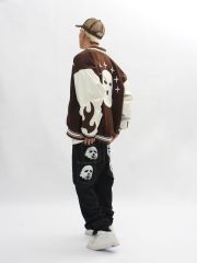 Streetwear masked embroidery stitching PU leather baseball uniform men's autumn and winter loose jacket