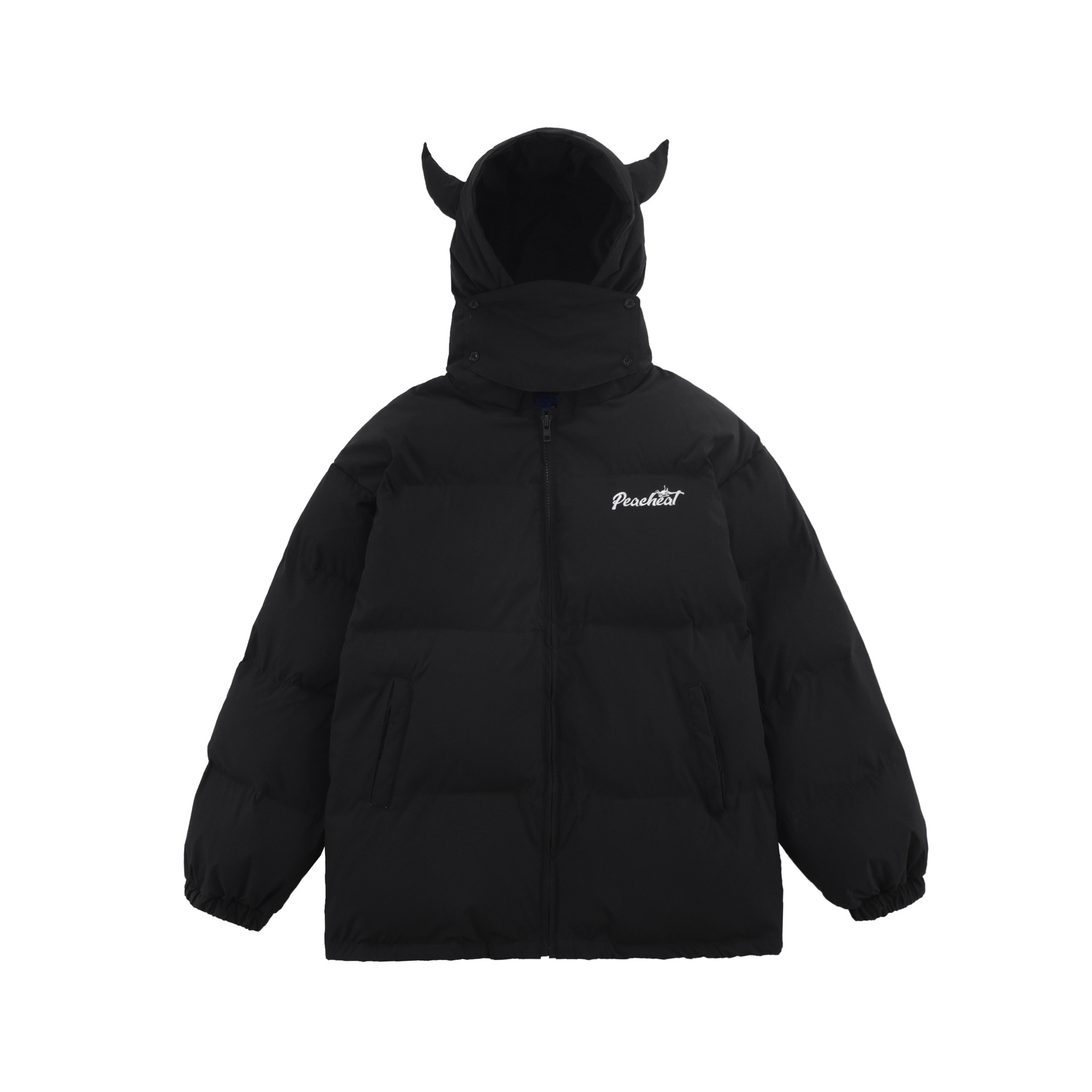 Streetwear Cornered Windproof Mask Hooded Padded Jacket Unisex Loose Down Jacket