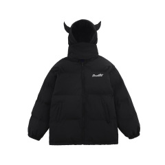 Streetwear Cornered Windproof Mask Hooded Padded Jacket Unisex Loose Down Jacket