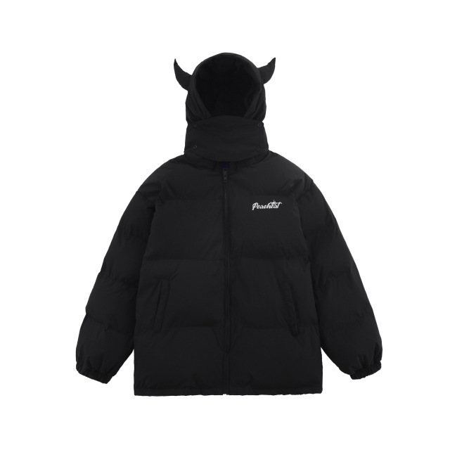 Streetwear Cornered Windproof Mask Hooded Padded Jacket Unisex Loose Down Jacket
