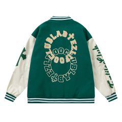 Streetwear towel embroidered lettering patchwork baseball uniform unisex retro loose PU leather jacket