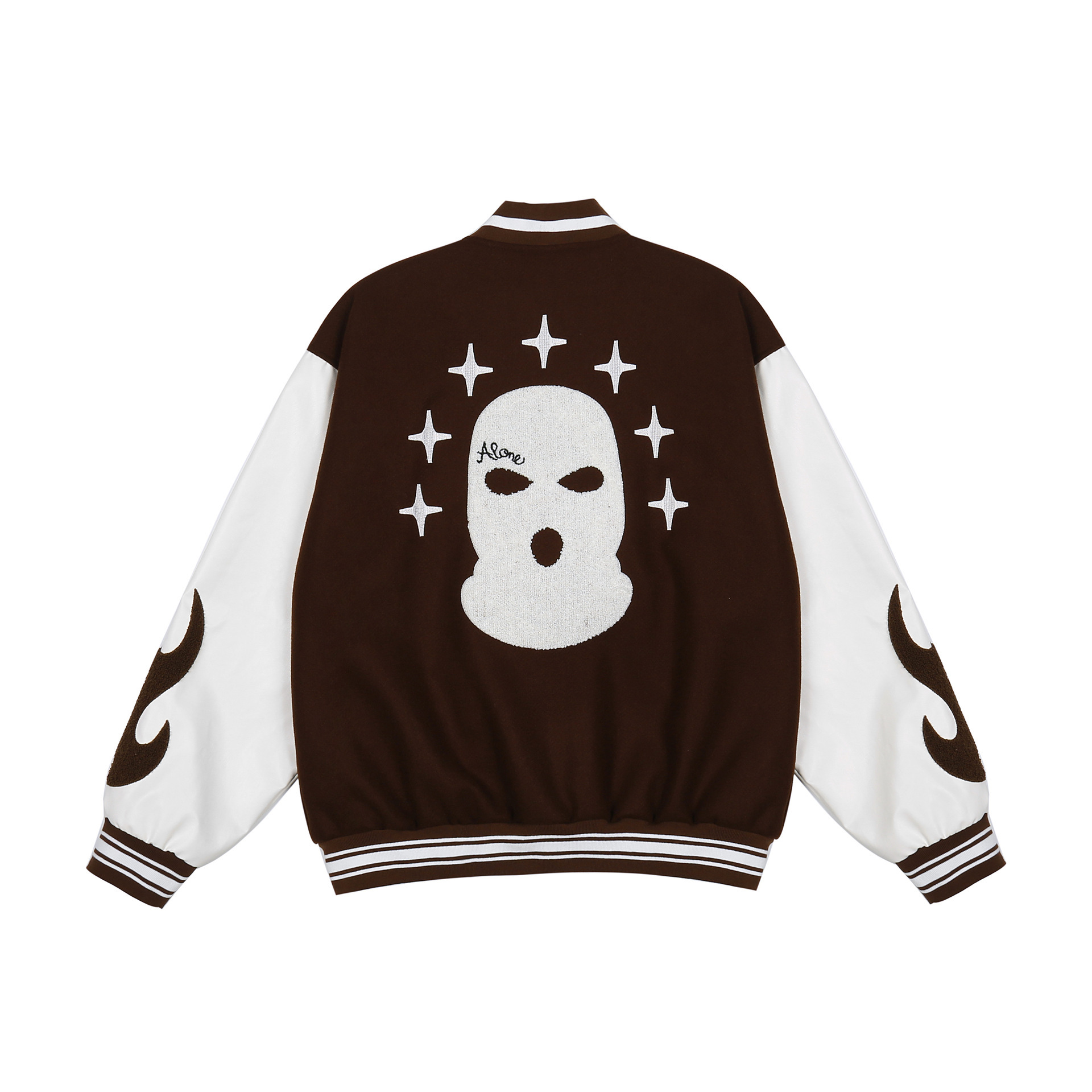 Streetwear masked embroidery stitching PU leather baseball uniform men's autumn and winter loose jacket