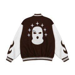 Streetwear masked embroidery stitching PU leather baseball uniform men's autumn and winter loose jacket