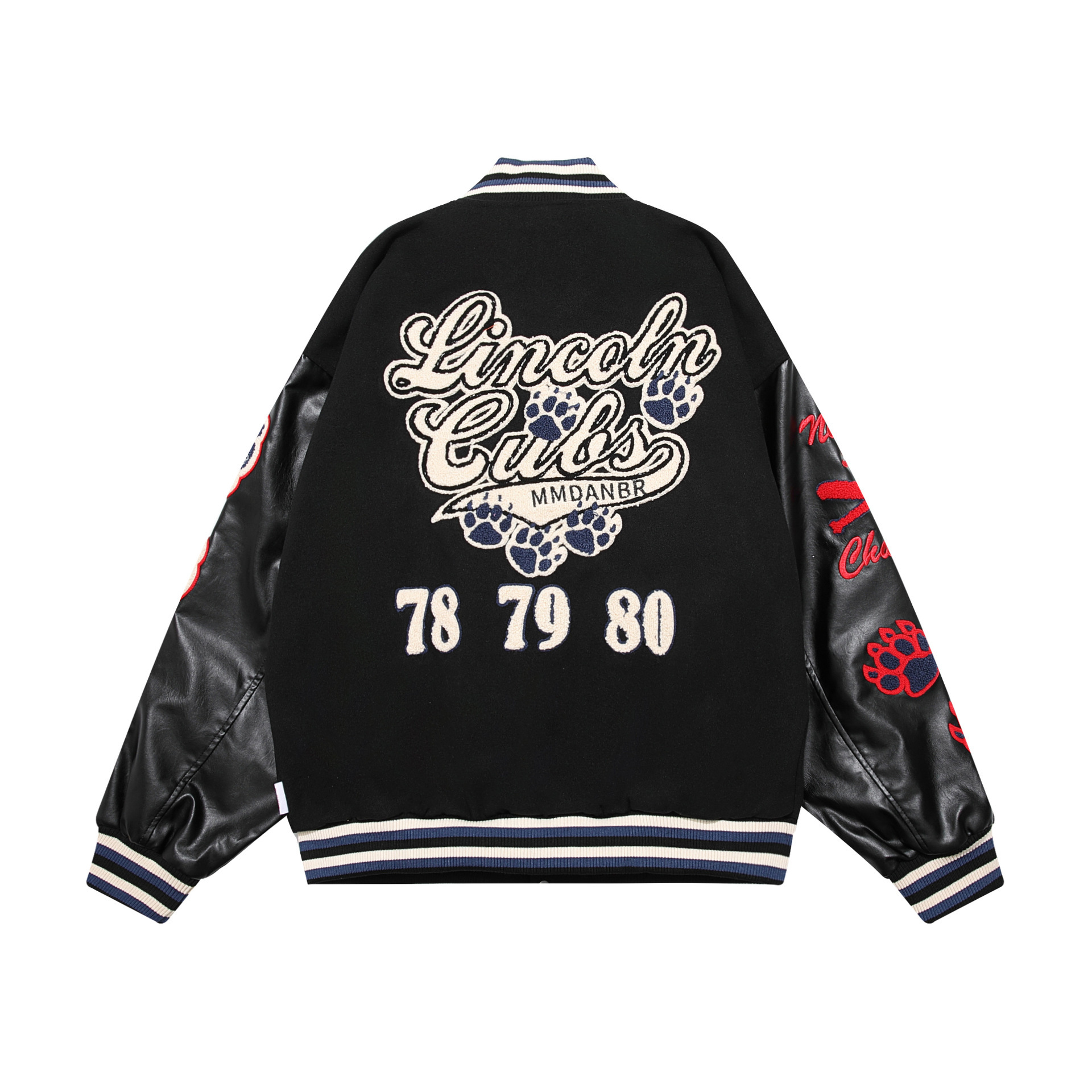 Retro devil patchwork leather flocked embroidery men's and women's hip-hop loose baseball uniform jacket