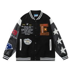 Streetwear letter towel embroidered patchwork baseball uniform unisex trendy brand loose jacket