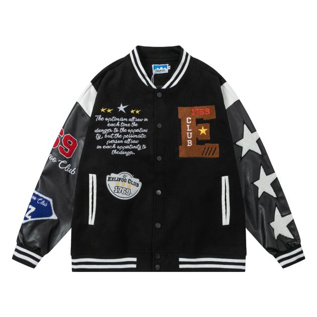 Streetwear letter towel embroidered patchwork baseball uniform unisex trendy brand loose jacket