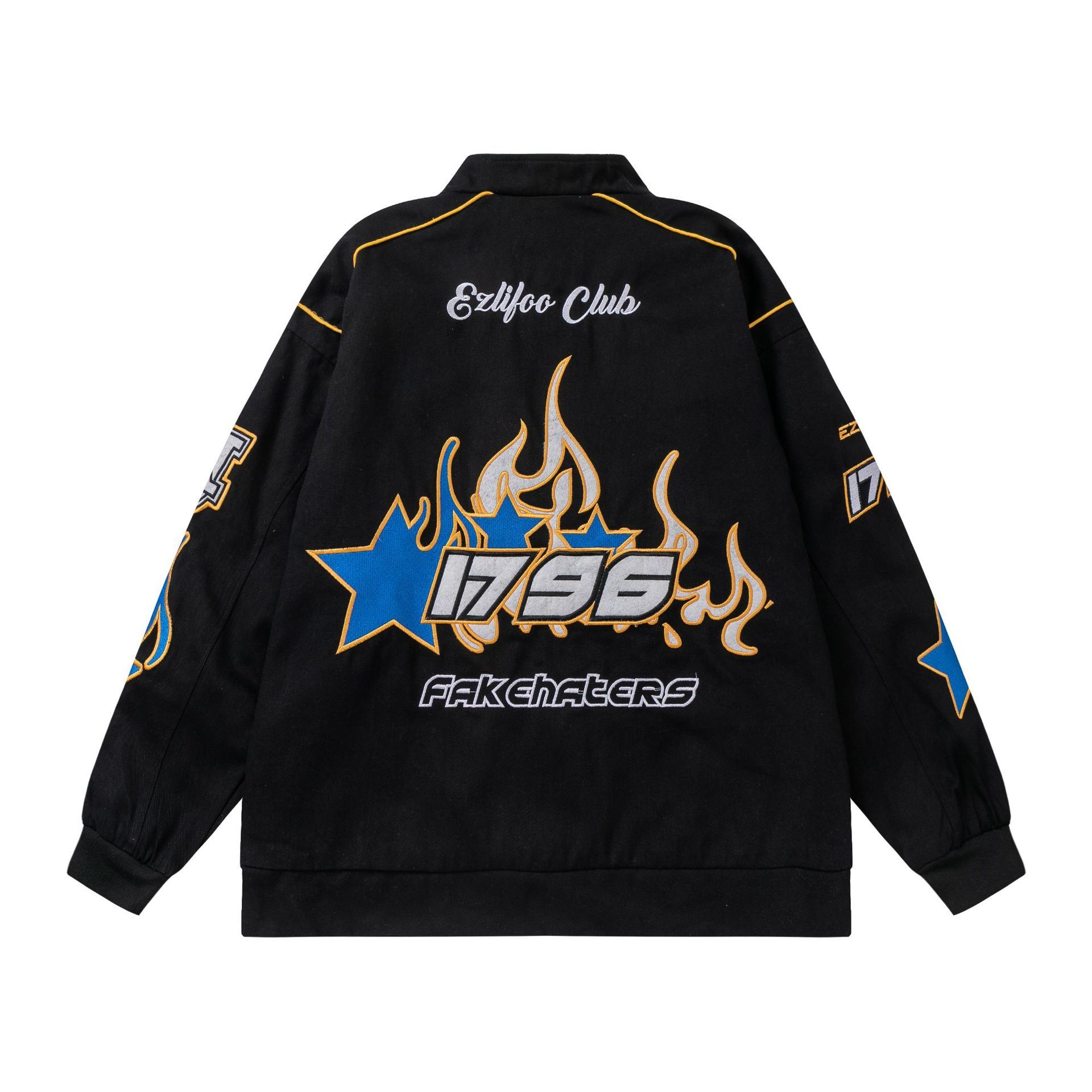 Streetwear Motorcycle Jackets Unisex Racing Wear Letter Embroidered Jackets
