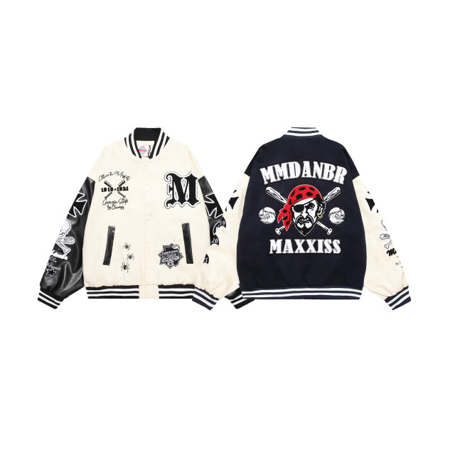 Retro hip-hop stitching contrast stand collar baseball uniform loose casual jacket