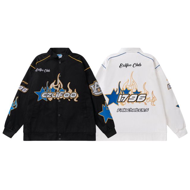 Streetwear Motorcycle Jackets Unisex Racing Wear Letter Embroidered Jackets