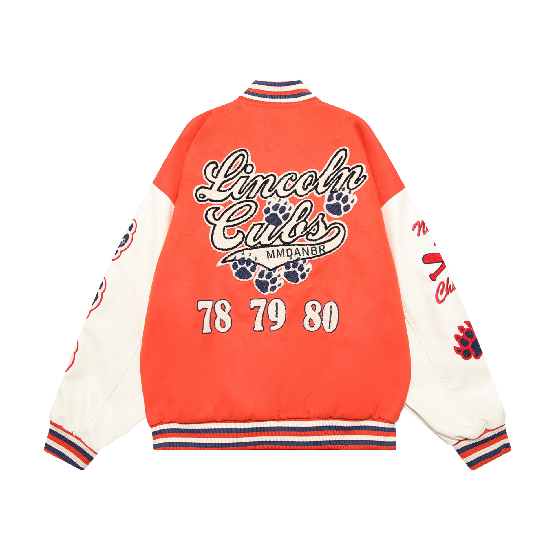 Retro devil patchwork leather flocked embroidery men's and women's hip-hop loose baseball uniform jacket