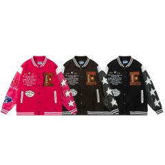 Streetwear letter towel embroidered patchwork baseball uniform unisex trendy brand loose jacket