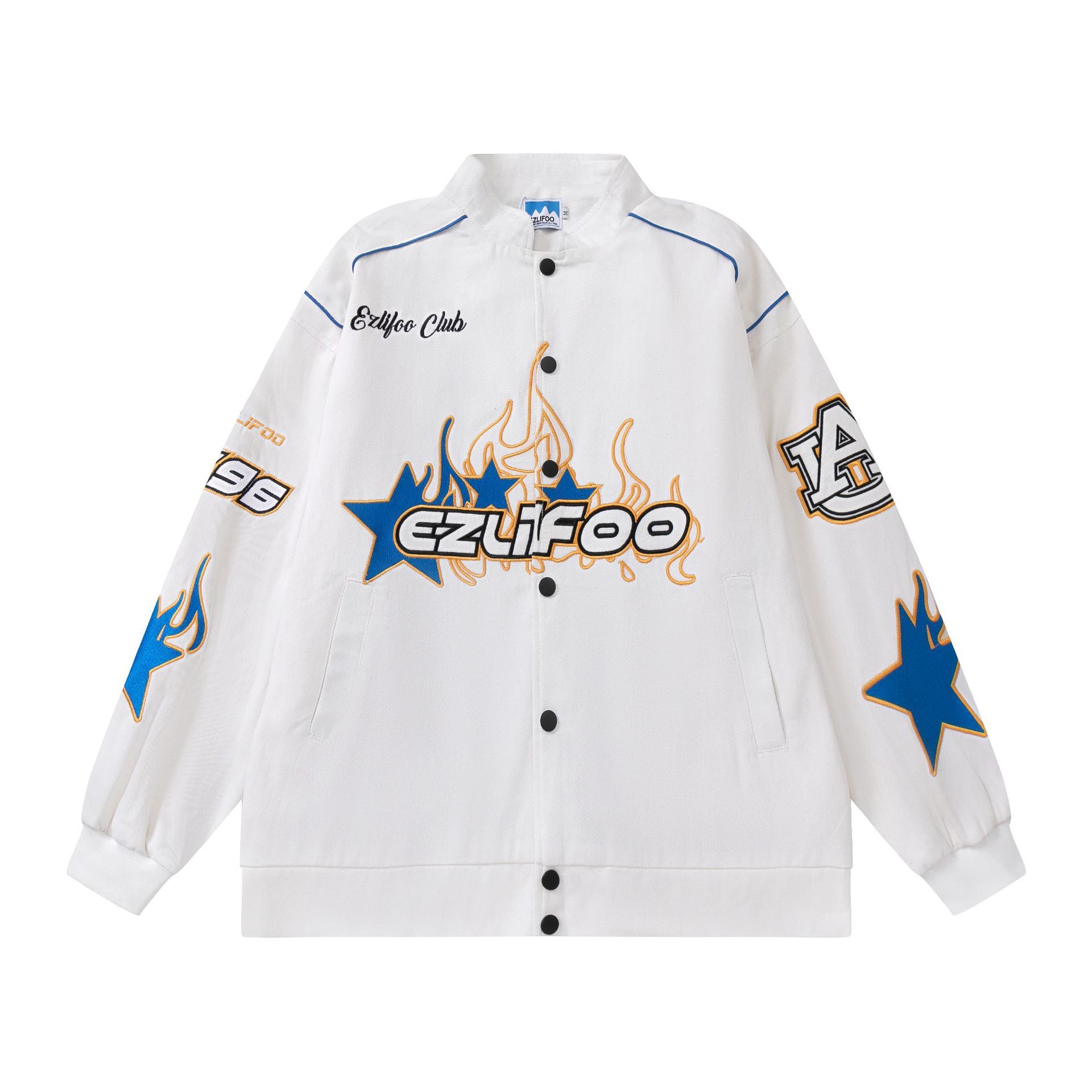 Streetwear Motorcycle Jackets Unisex Racing Wear Letter Embroidered Jackets