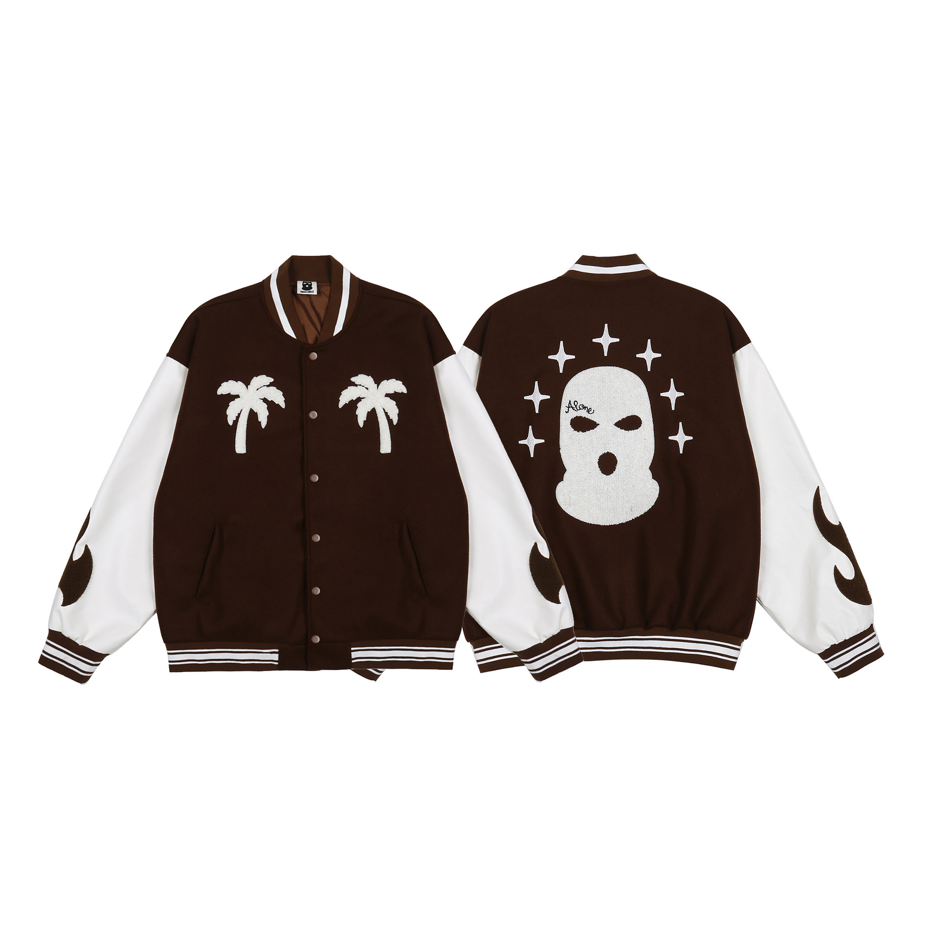 Streetwear masked embroidery stitching PU leather baseball uniform men's autumn and winter loose jacket