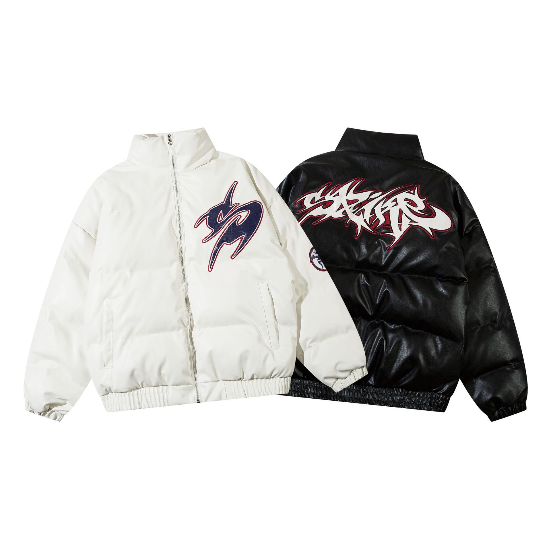 Streetwear letter flame bread jacket for men and women loose thickened down jacket
