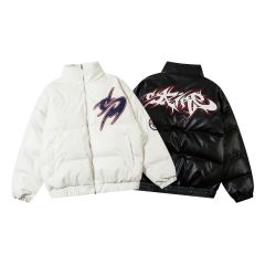 Streetwear letter flame bread jacket for men and women loose thickened down jacket
