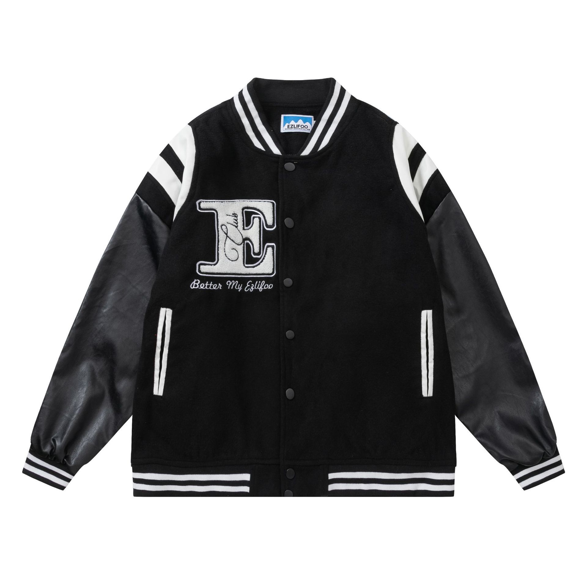 Hip-hop motorcycle baseball jacket unisex furry leather sleeve jacket racing suit