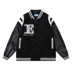 Hip-hop motorcycle baseball jacket unisex furry leather sleeve jacket racing suit