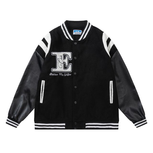 Hip-hop motorcycle baseball jacket unisex furry leather sleeve jacket racing suit