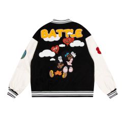 Retro Fun Cartoon Letters Towel Embroidered Loose Baseball Jacket