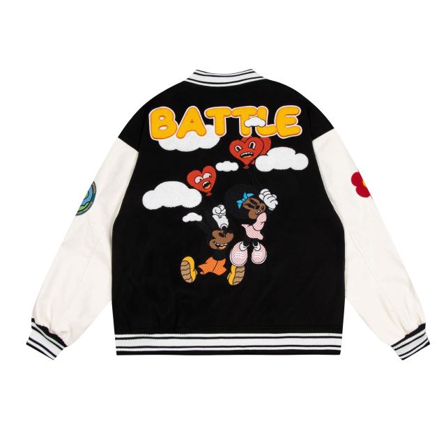 Retro Fun Cartoon Letters Towel Embroidered Loose Baseball Jacket