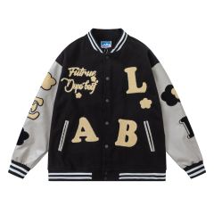 Vintage unisex loose embroidered baseball jacket coat