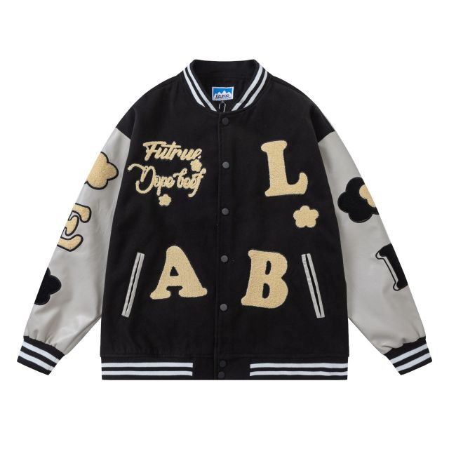 Vintage unisex loose embroidered baseball jacket coat