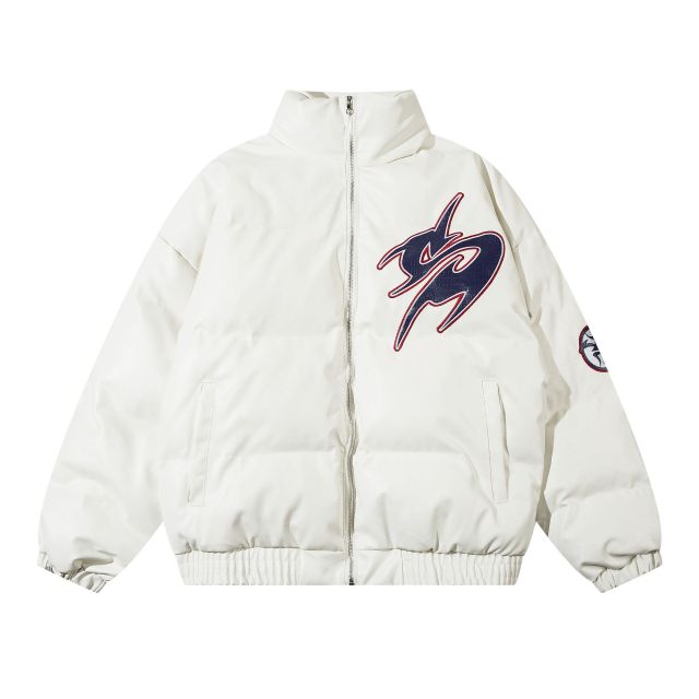 Streetwear letter flame bread jacket for men and women loose thickened down jacket