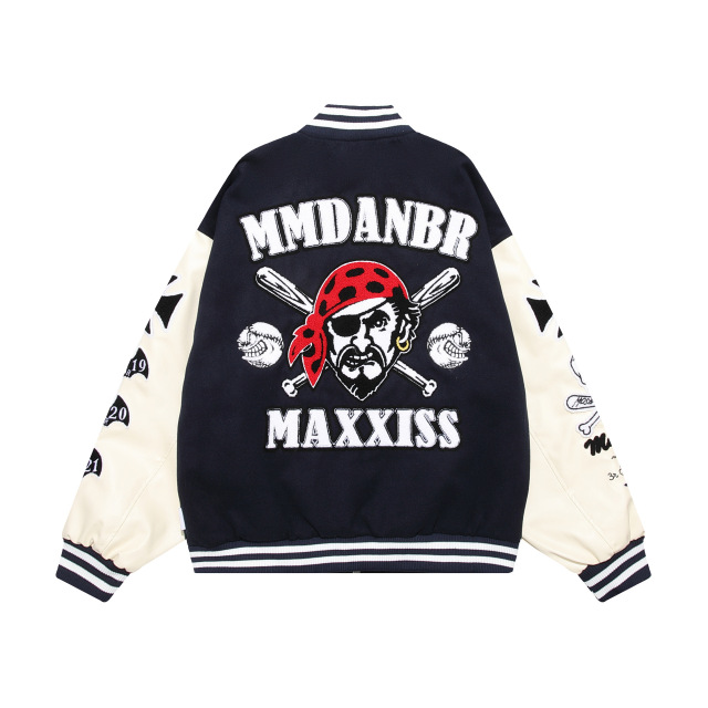 Retro hip-hop stitching contrast stand collar baseball uniform loose casual jacket